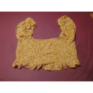 Shein womens L 8/10 elastic off shoulder crop top mustard yellow fitted shirt